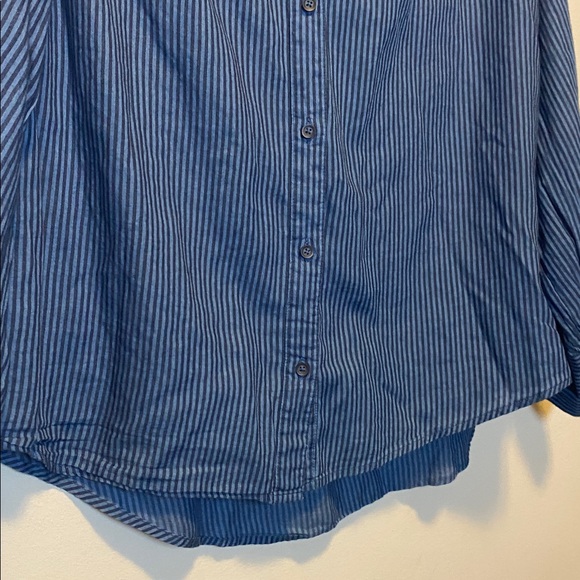 Sundance Button Up Shirt Women XL Blue Striped 100% Cotton Oversized Long Sleeve - Picture 5 of 13